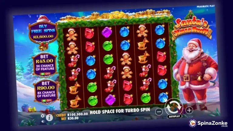Santa’s Xmas Rush slot game layout image.